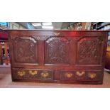 Antique oak carved front with 2 drawers blanket box 1.4m x 55cm