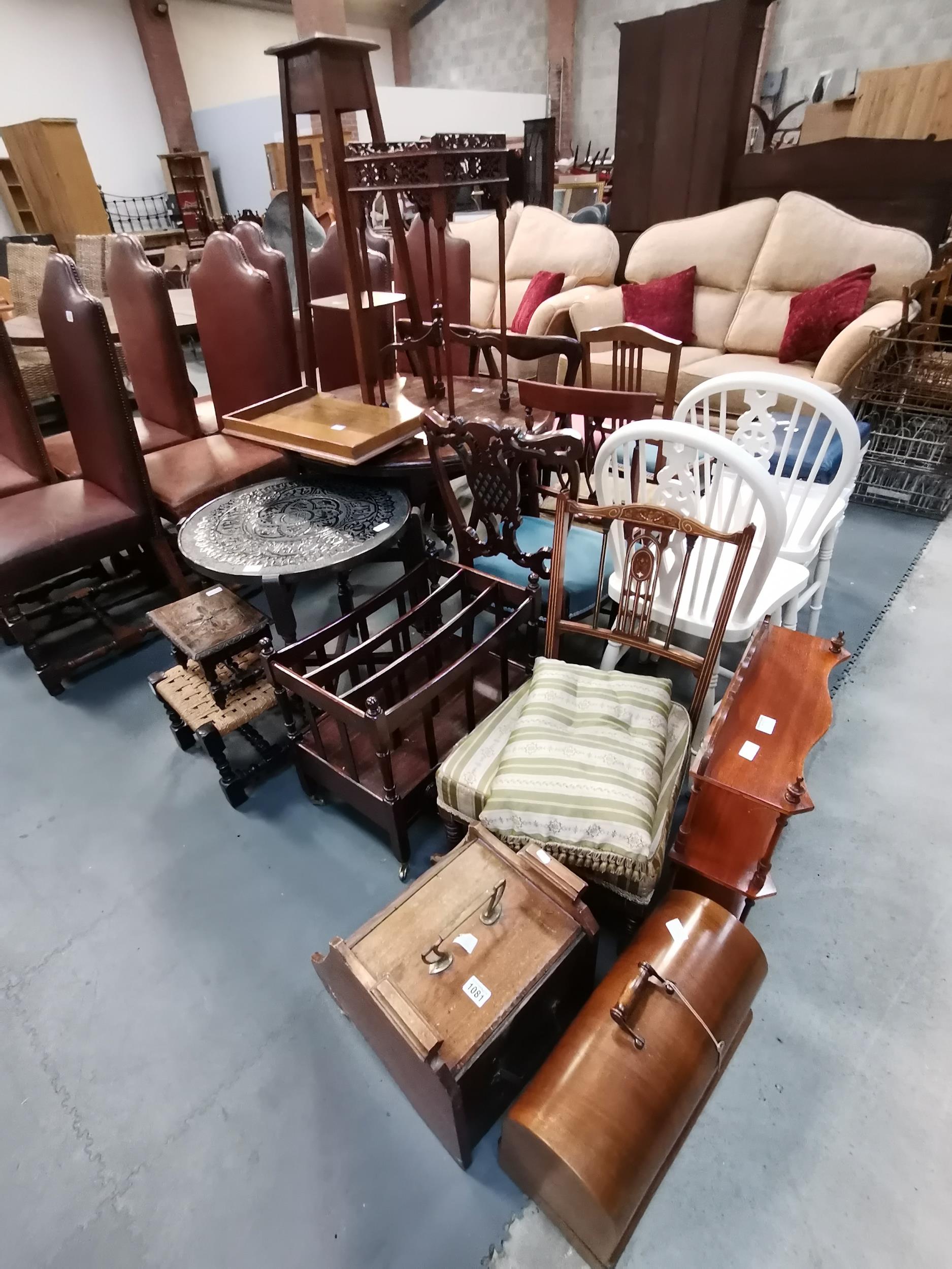 A large collected of misc furniture including chairs, tables, sewing machine etc etc - Image 2 of 2