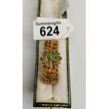 9ct Gold bracelet with Turquoise and seed pearl decoration