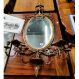 Antique gilt mirror in the style of Chippendale with candle holders and with swag decoration 1.4m hi