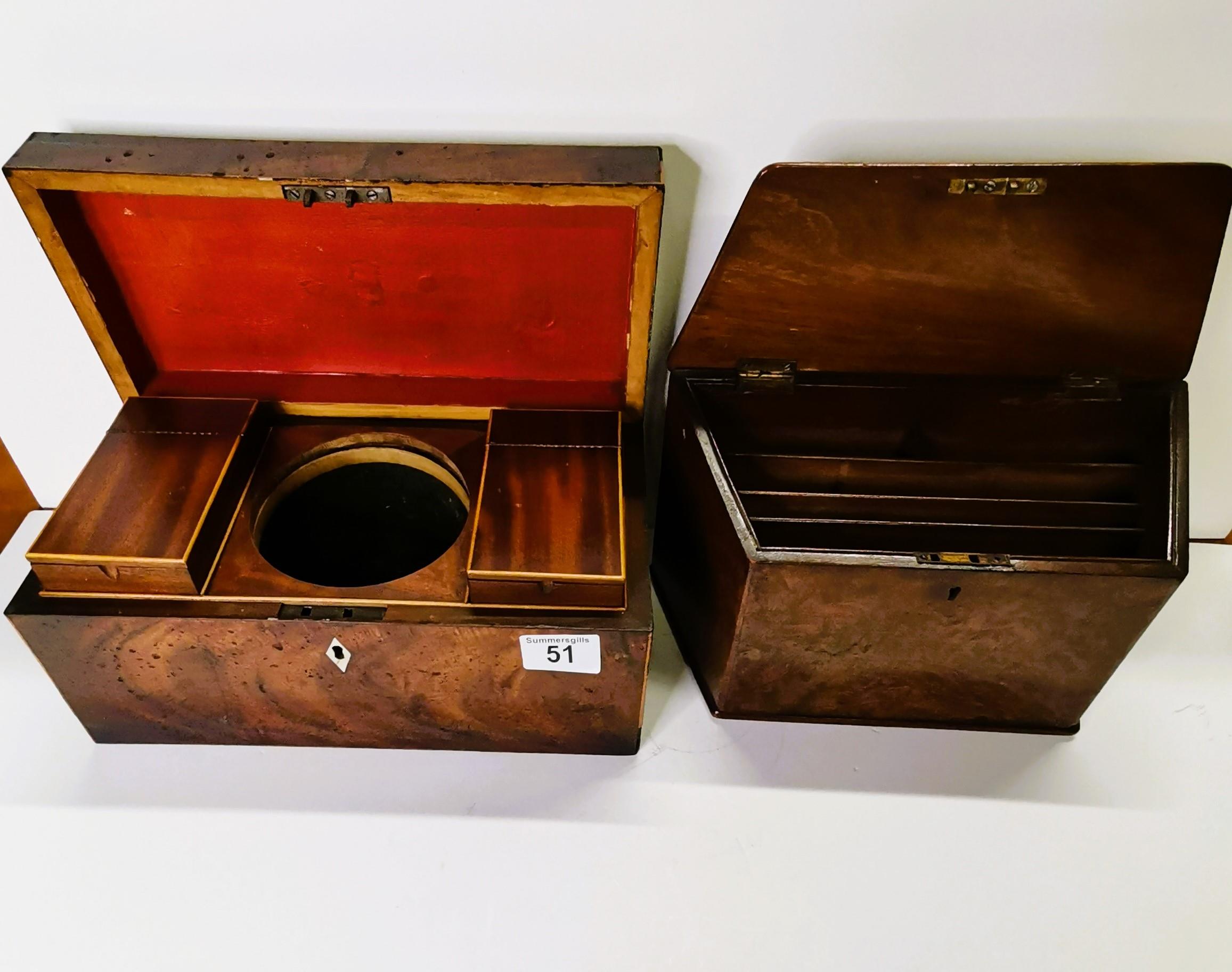 Mahogany tea caddy with brass handle plus Walnut stationary box - Image 4 of 4