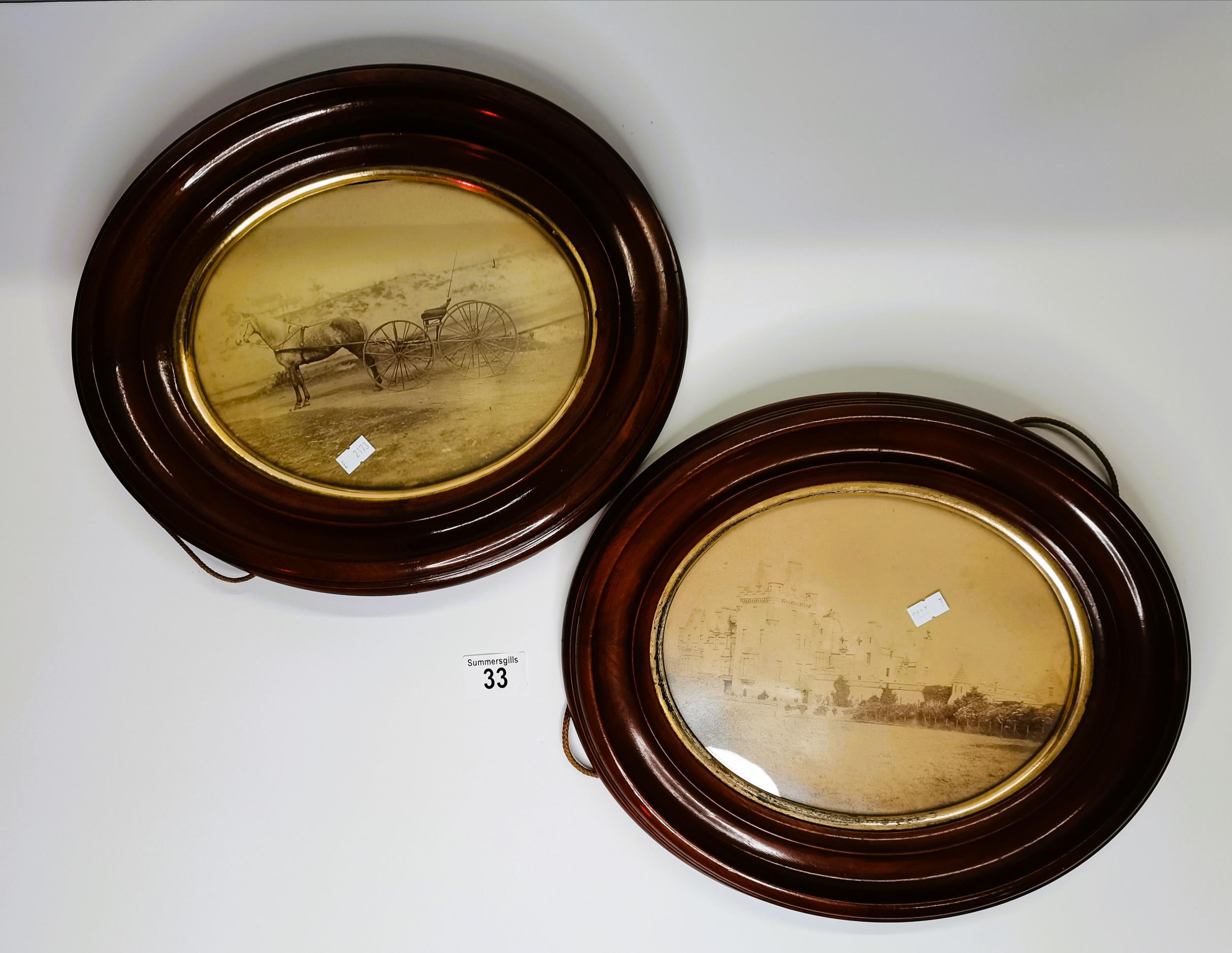 Pair of 35cm Early photographs in mahogany frames