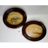 Pair of 35cm Early photographs in mahogany frames
