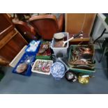 6 x boxes misc items incl glasses, brass and copper ware, jugs, dolls etc