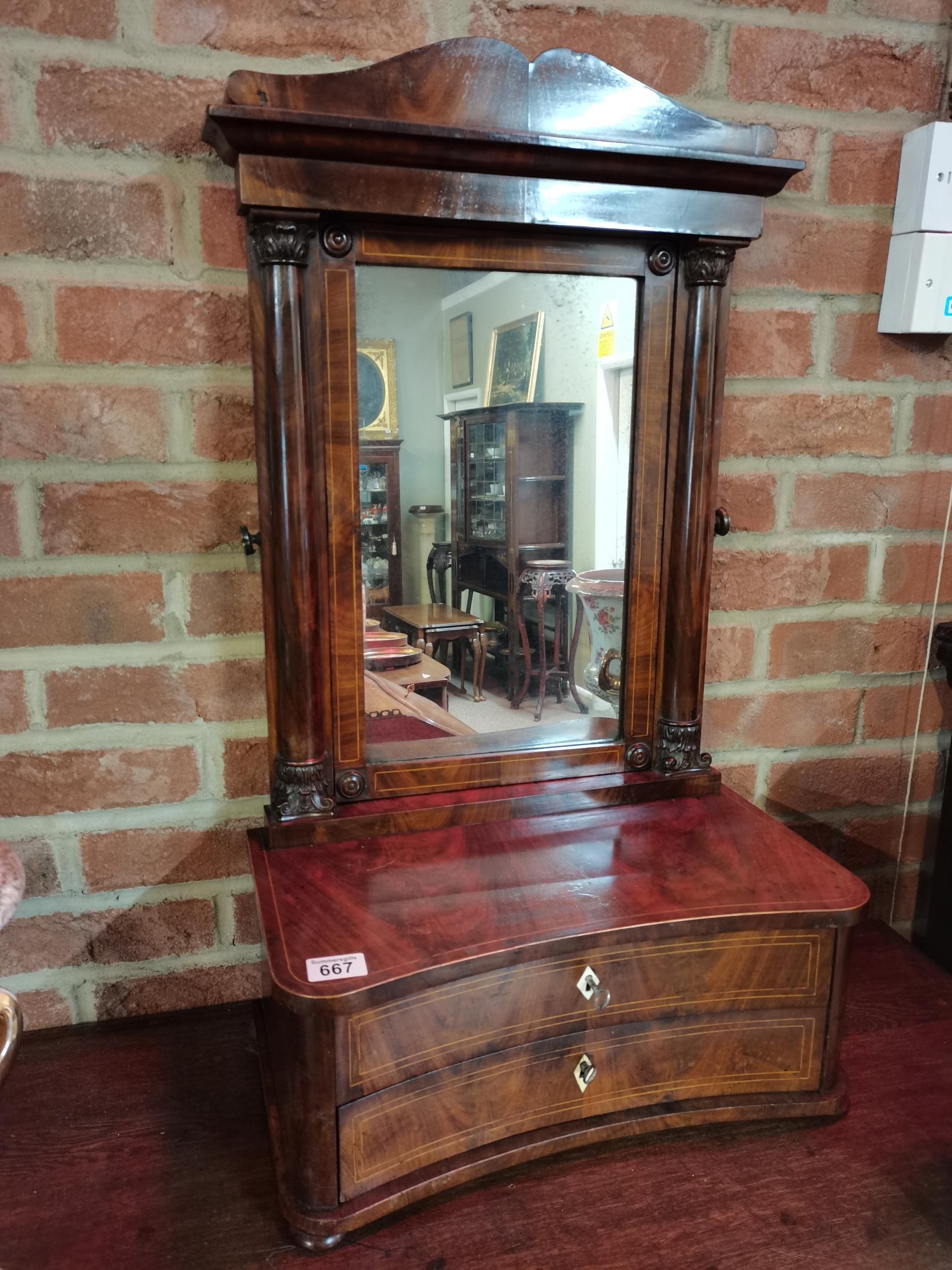 George III dressing table mirror with original glass and keys for drawers