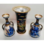 Carlton Ware vase Royal Rouge/Blue vase plus x2 Doulton vases