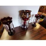 Victorian 3 piece lustre set in ruby glass