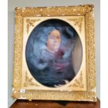 Antique oil painting in gilt frame d/d of gentrified lady 80cm x 70cm