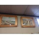 2 x large gilt framed sea and ship watercolours signed Bernard Benedict Hemy 1844-1910 1m x 75cm g