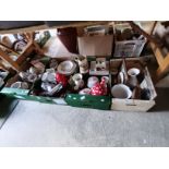 4 x boxes misc items incl Oriental tea set etc