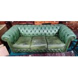 Green leather Chesterfield Settee (A/F)