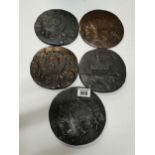 Set of 5 x bronze effect plaques with DANGER scenes decoration