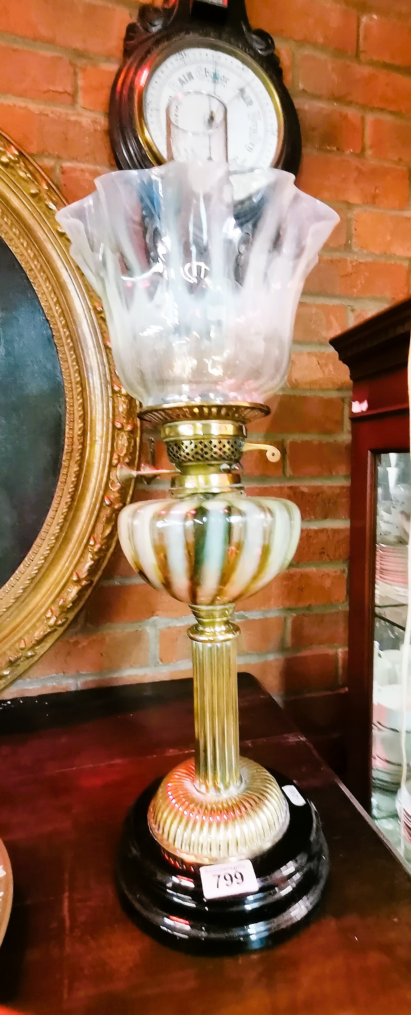 Quality Antique oil lamp and white shade