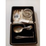 Hallmarked Silver rimmed bowl and Christening spoon