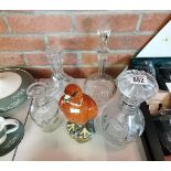 4 Glass Decanters and 1 Beswick Eagle Decanter
