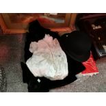 Bowler Hat, Silk Christening Gown and Velvet Cape