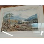 A watercolour "Driving Cattle through a Highland lake" by Henry Earp