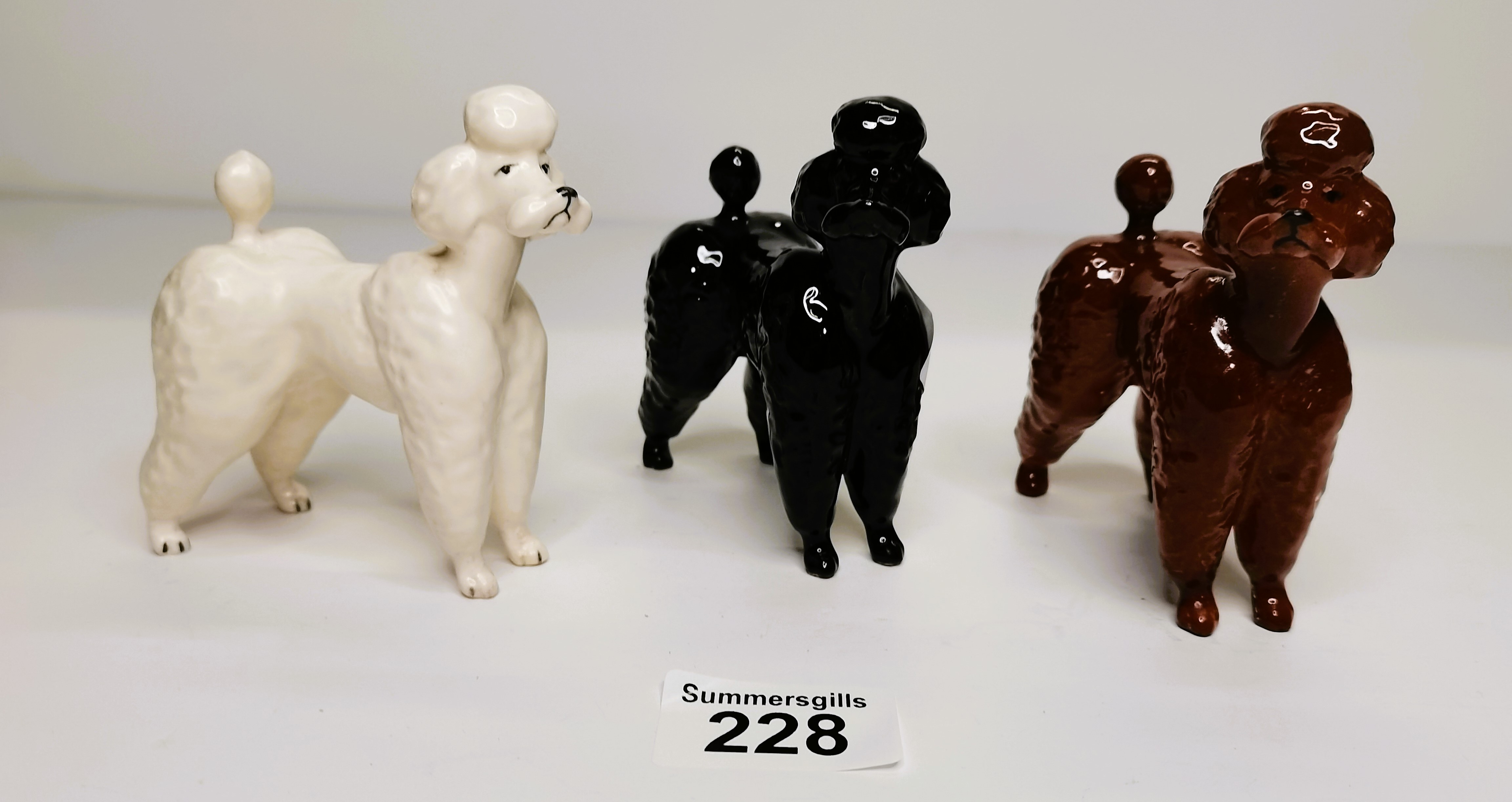 Rare Beswick chocolate Poodle Model 1386 plus black and white poodle