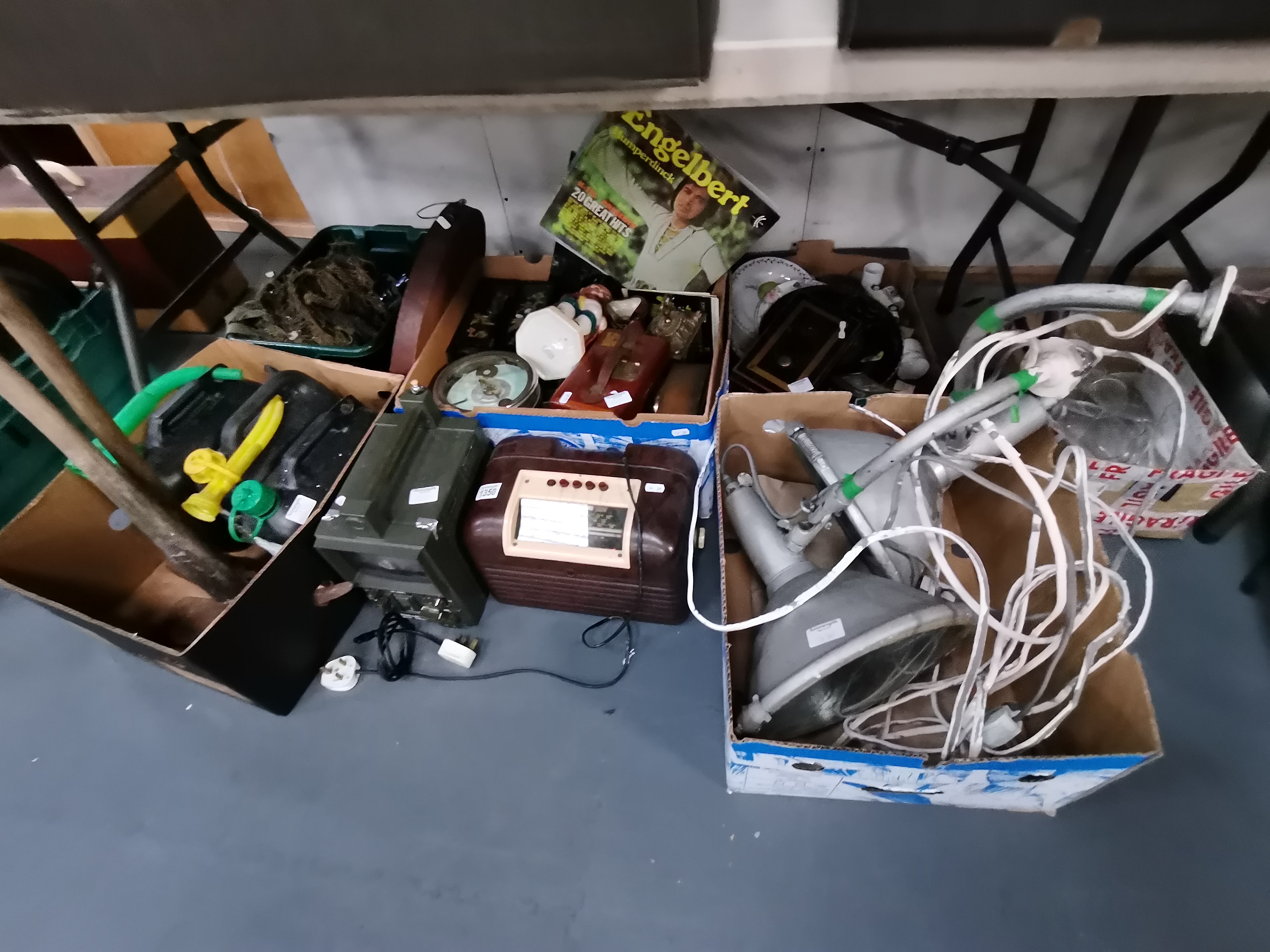 6 x boxes misc items incl metal lamps, old radio etc