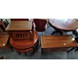 x3 Chinese coffee tables and antique cupboard