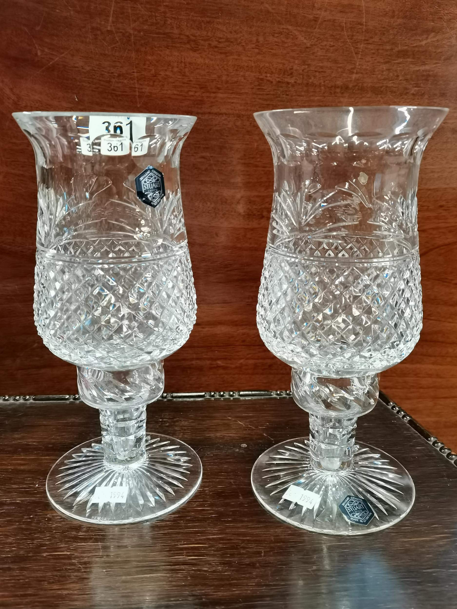 Pair of Stuart crystal lamps ex condition 24cm