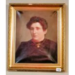 Antique oil painting in gilt frame d/d of gentrified lady 55cm x 45