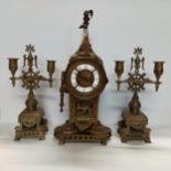 Antique 50cm brass clock garniture set ( glass missing )