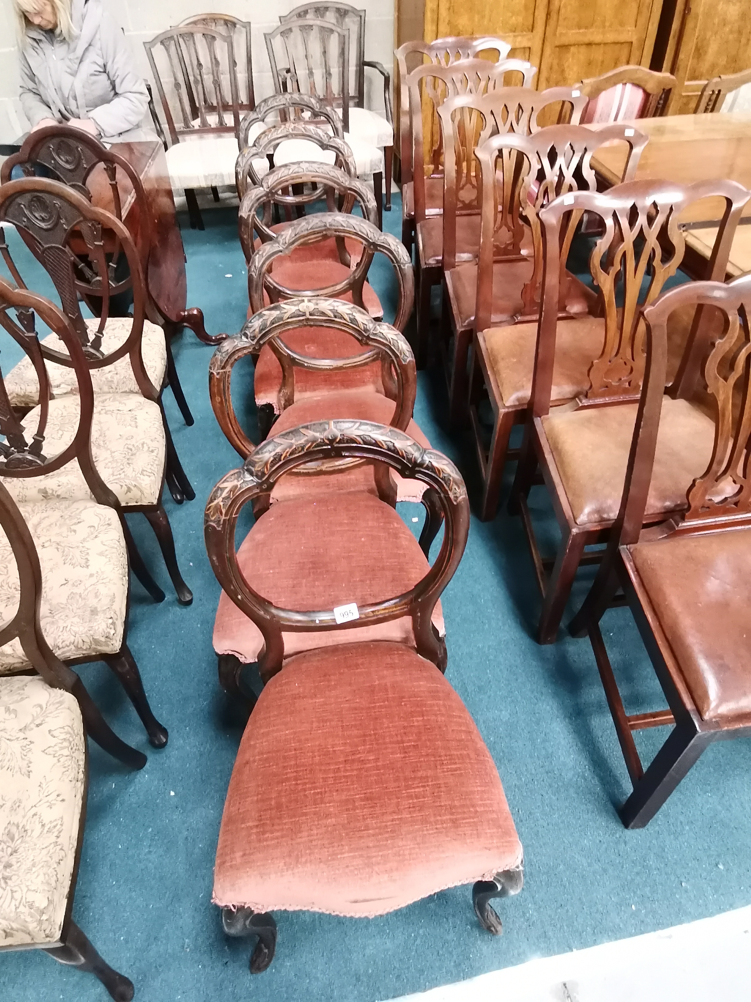 6 x Balloon back Victorian dining chairs - Image 3 of 3