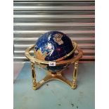 Gemstone large globe on brass stand