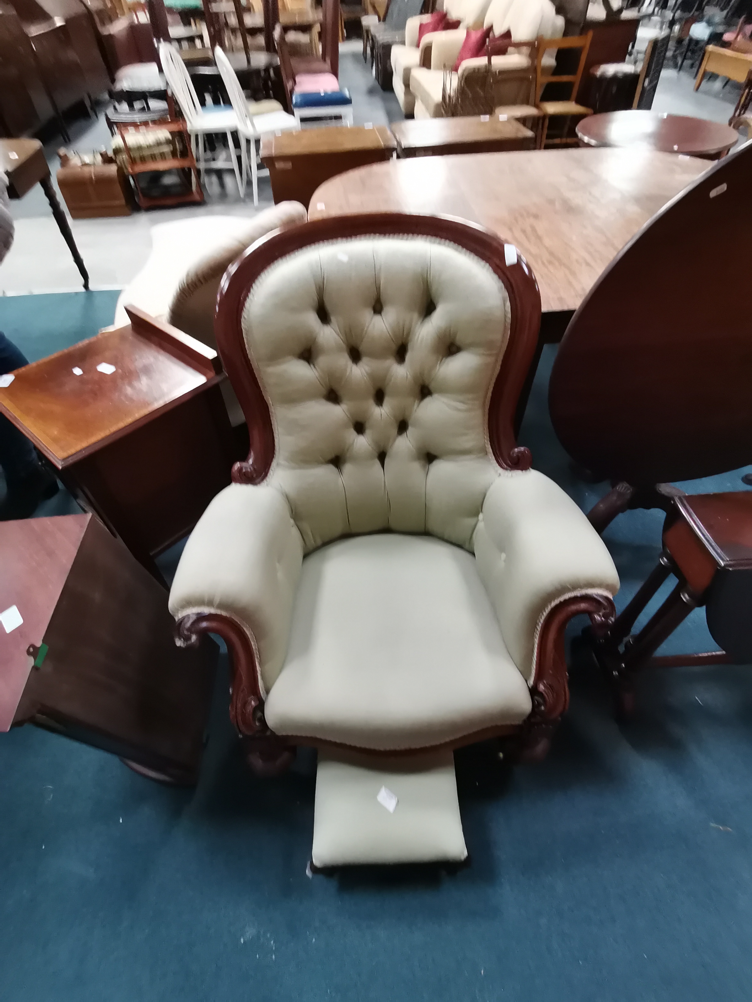 Victorian mahogany spoon back slipper armchair with matching footstool good condition