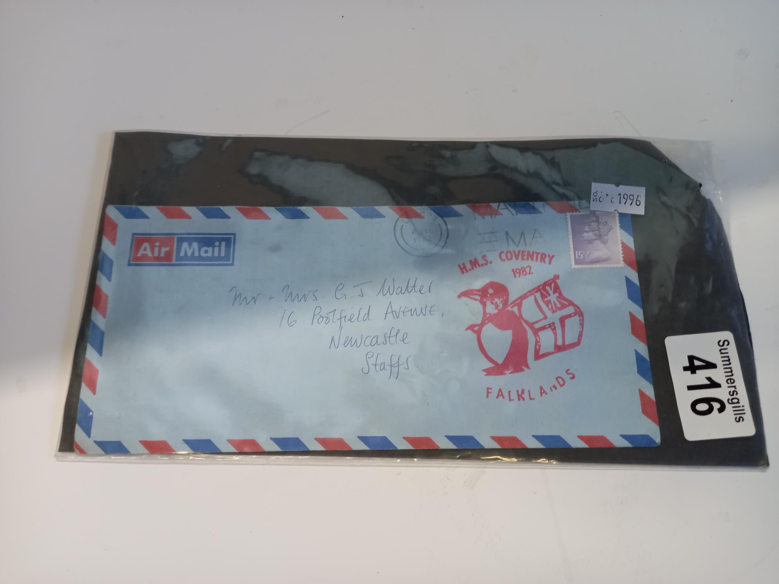 Envelope from Falklands War onboards HMS COVENTRY 1982