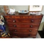 Antique bow fronted mahogany 4 height chest with bracket feet good condition