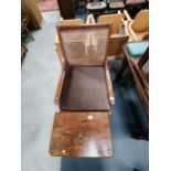 Inlaid side table and Regency caned Library Bergere chair