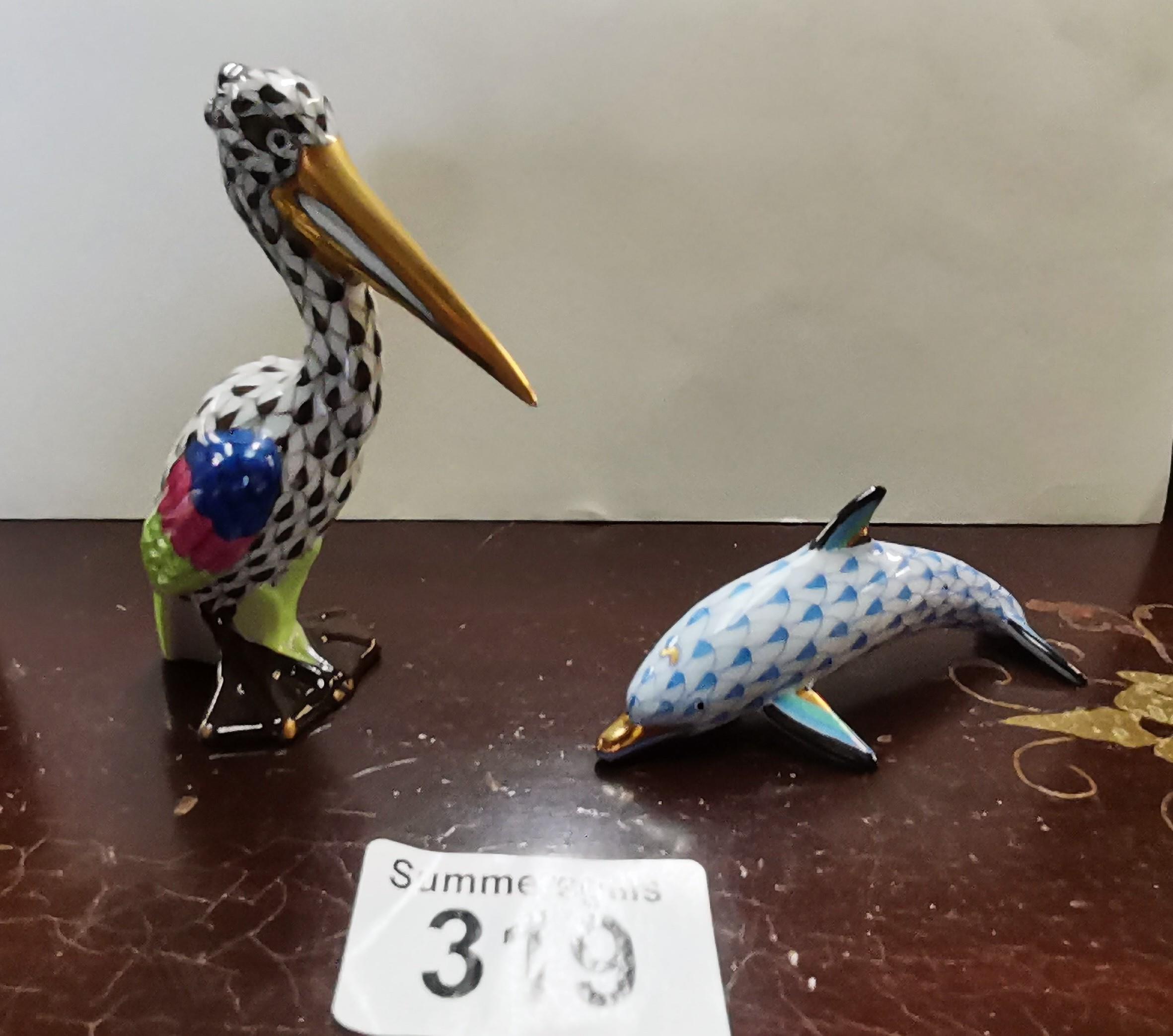 2 x Herend porcelain dolphin and stork ex condition - Image 2 of 4