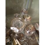 x5 Silver lidded glass bottles/inkwell