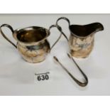 Silver Milk Jug, Sugar bowl and tongs