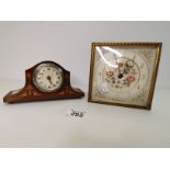 Small wood inlaid mantle clock plus Regent of London antique decorative alarm clock