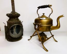 Brass Kettle and Railway lamp