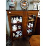 Antique inlaid glass display cabinet with key