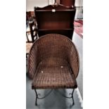 Mahogany BookShelves plus wicker style armchair and tray