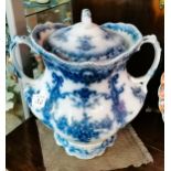 Large Blue and white double handled pot