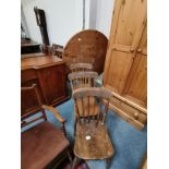 Pine circular dining table and 3 chairs