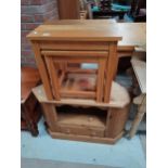 Light oak nest of tables and pine corner TV Unit