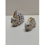 Crown Derby paperweights x 2 Rabbits