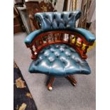 Captains swivel chair in blue leather - very good condition