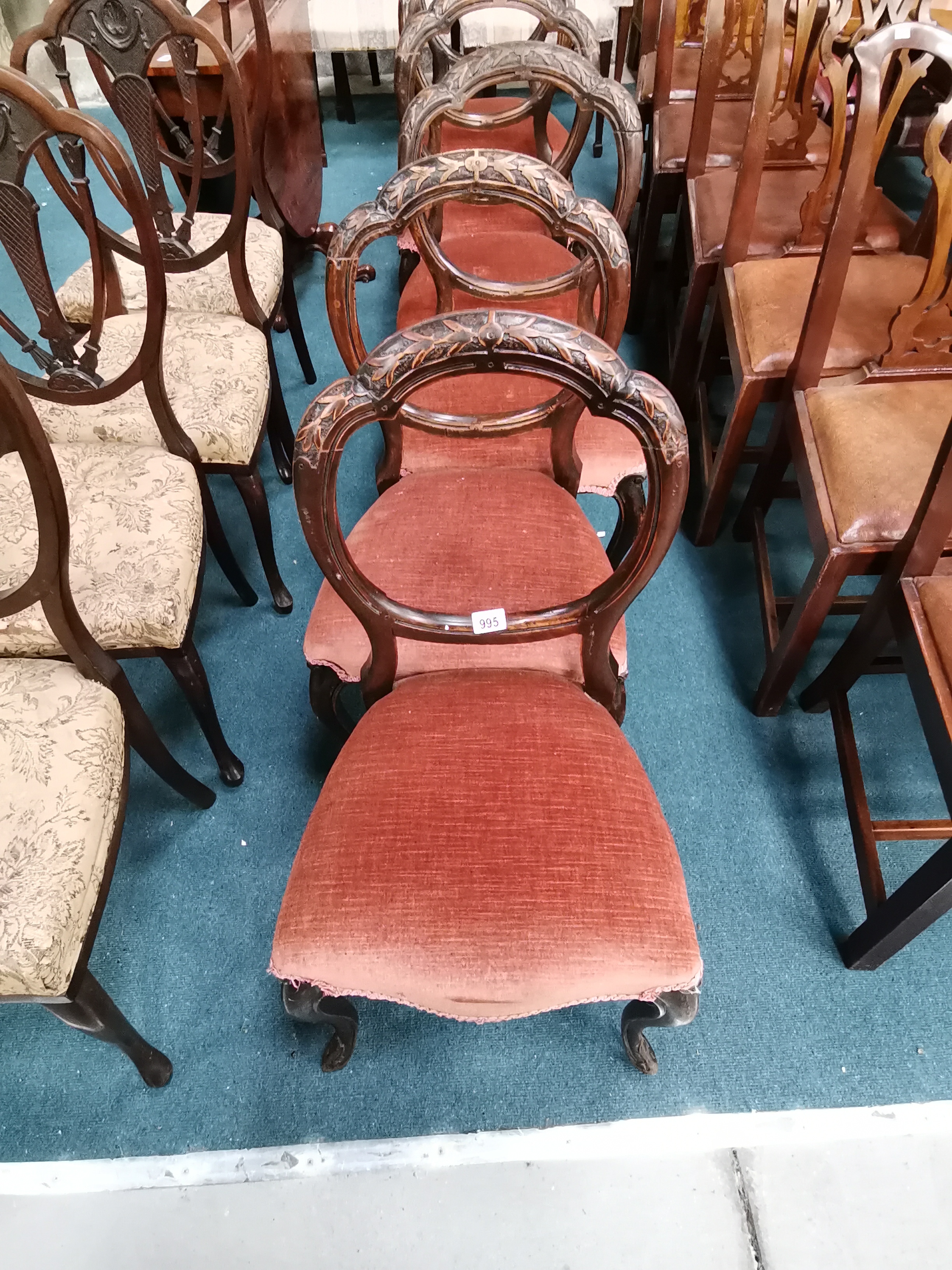 6 x Balloon back Victorian dining chairs