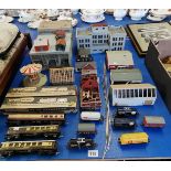 Model railway carriages and buildings