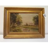 Framed picture of farmhouse and cows signed C.H.Conkeaton