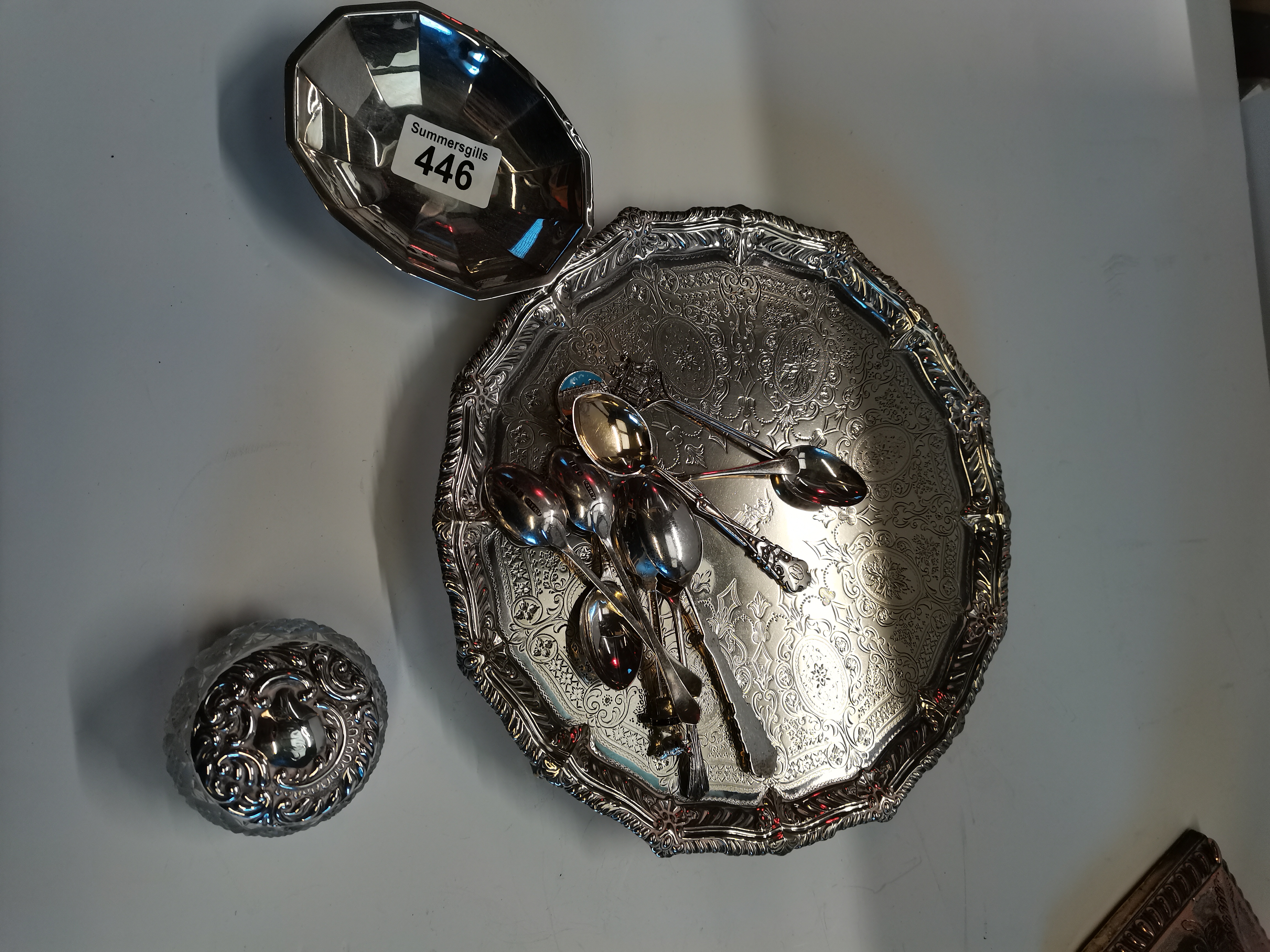 Silver plated salver and silver items