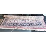 Large Royal Keshan 100% wool rug in blue and pink W275cm